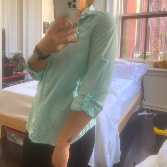 TEAL REI BUTTON UP ACTIVE SHIRT XS - Picture 2 of 6